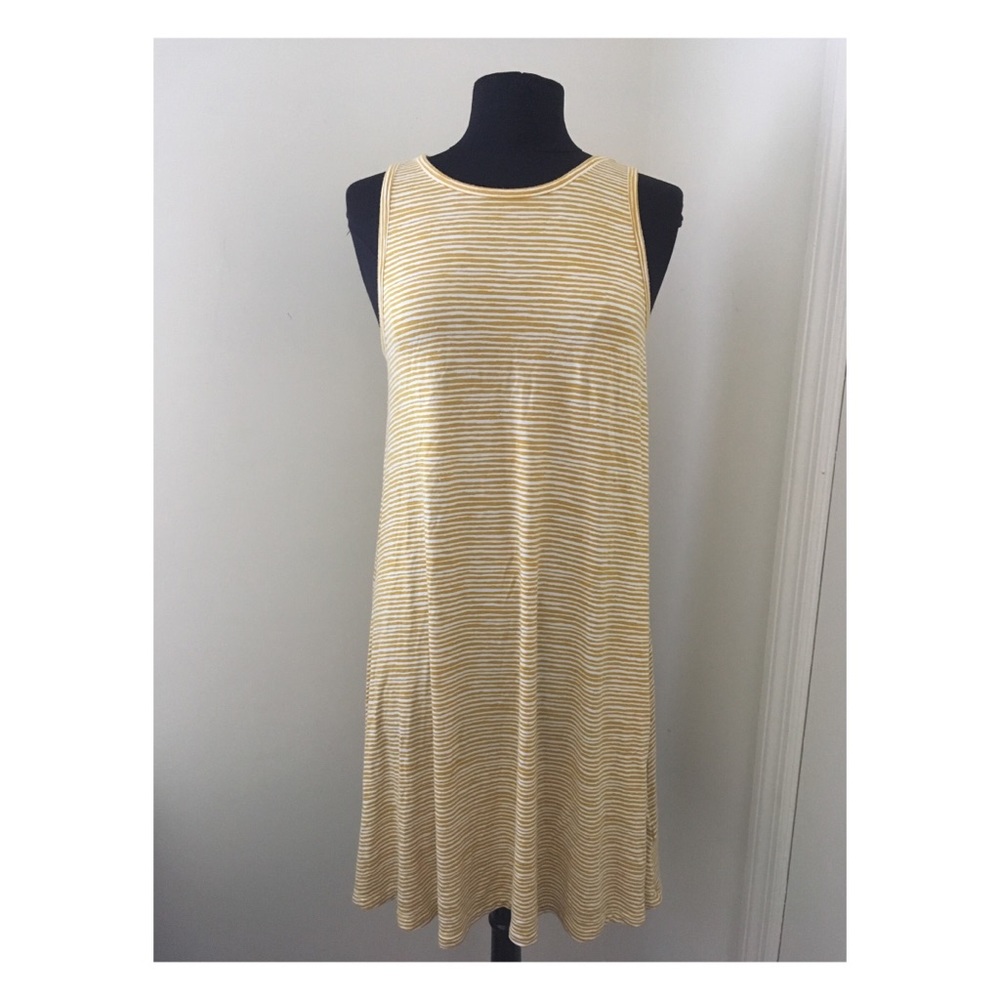 Comfy Striped Mustard/White Sleeveless Dress